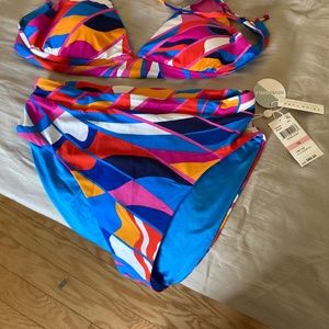 Trina Turk Swim Reversible Multi Colored Size 10 Top and Bottom NWT